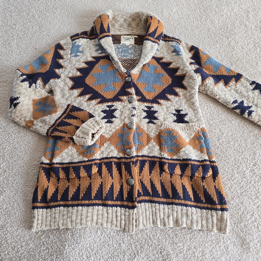 Cotton & Rye Southwestern Aztec Cardigan Sweater Concho Buttons Rodeo Festival S